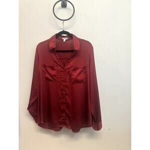 Express Women’s Portofino Shirt XL –Red Button-Up Blouse Long Sleeve Classic Fit